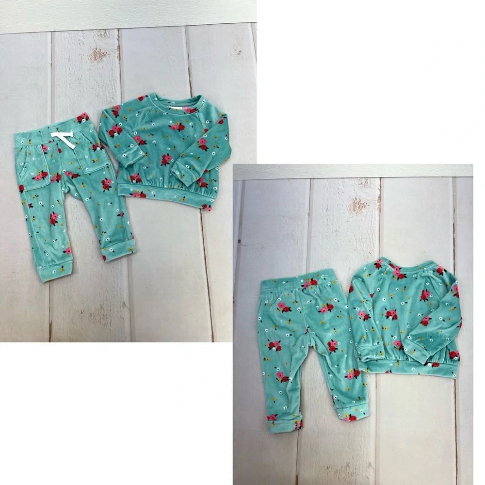 Baby Girls' Ocean Green Floral Long Sleeved Pullover Shirt & Jogger‎ Pants